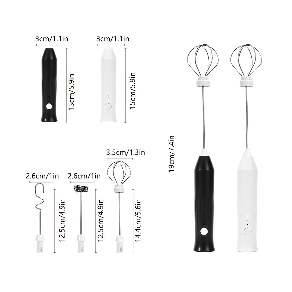 USB Rechargeable Handheld Milk Frother - 3 Interchangeable Blenders, 3-Speed Electric Blender with Stainless Steel Whisk, Egg Beater for Coffee, Matcha, Latte, Cappuccino And Hot Chocolate - Kitchen Gadgets