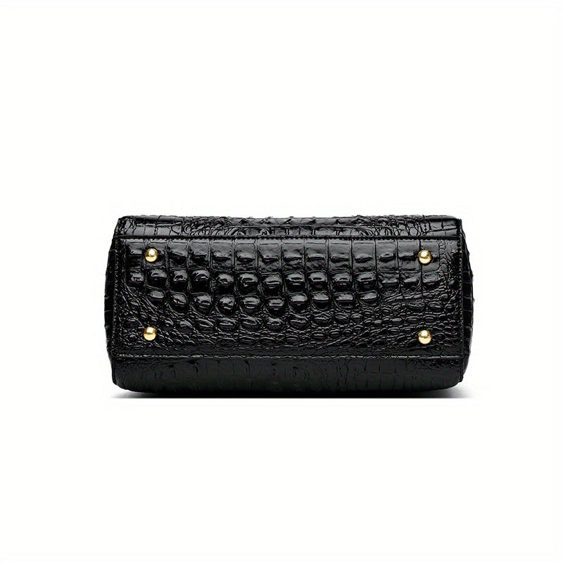Premium Luxury Crocodile Pattern Handbag - Timeless Vintage Satchel for Women - Stylish Top Handle, Versatile Shoulder & Crossbody Bag - A Fashion Must-Have for Daily Wear