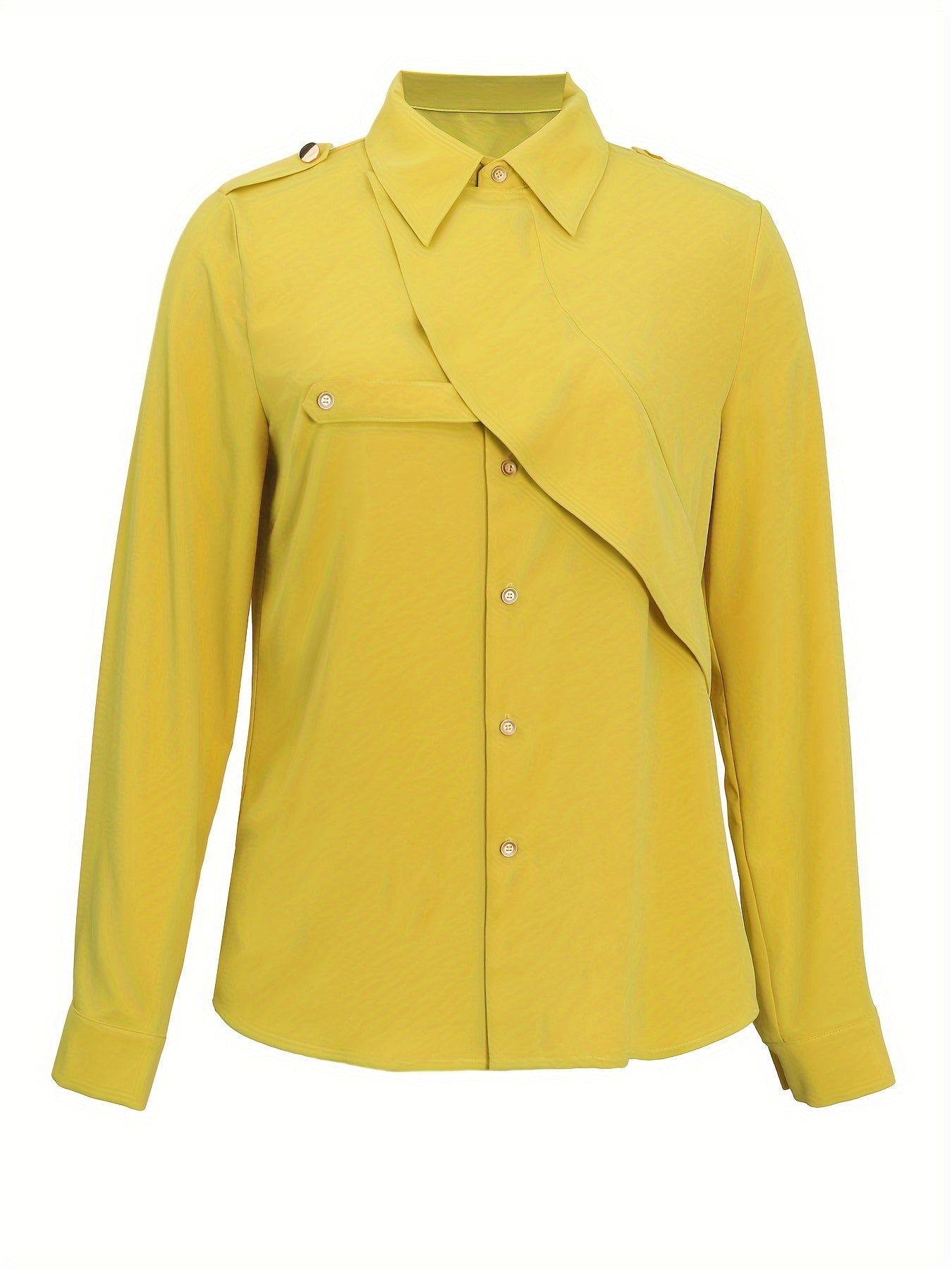 Chic Solid Color Lapel Blouse with Button Front - Versatile Long Sleeve Design for Spring & Fall - Premium Womens Fashion Wardrobe Staple