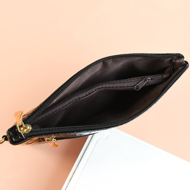 Fashion Croc Embossed Clutch Bag - Stylish Faux Leather Crossbody Coin Purse with Wristlet for Women