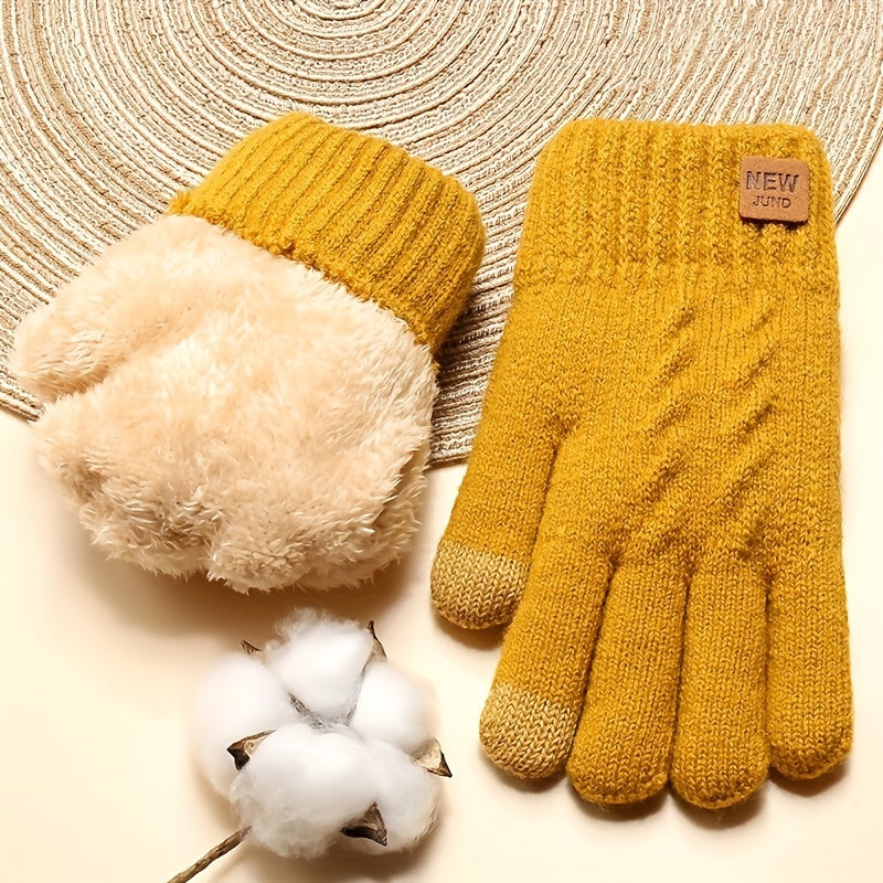 Thickened Double-layer Knitted Gloves Wholesale Plus Velvet Coldproof Warm Gloves Solid Color Touch Screen Gloves Short Elastic Gloves For Winter