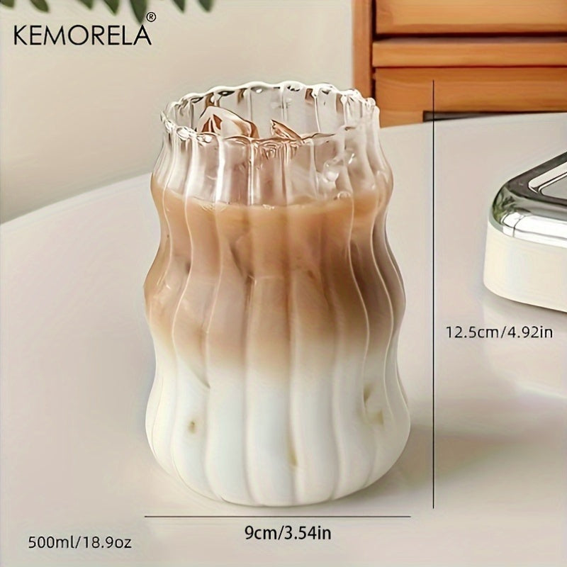 KEMORELA 4/6pcs, 17OZ Uniquely Shaped Beverage Glass, Wavy Transparent Water Mug, Iced Coffee Mugs, Adorable Drinking Vessels, Seasonal Drinkware, Household Kitchen Products 500ML