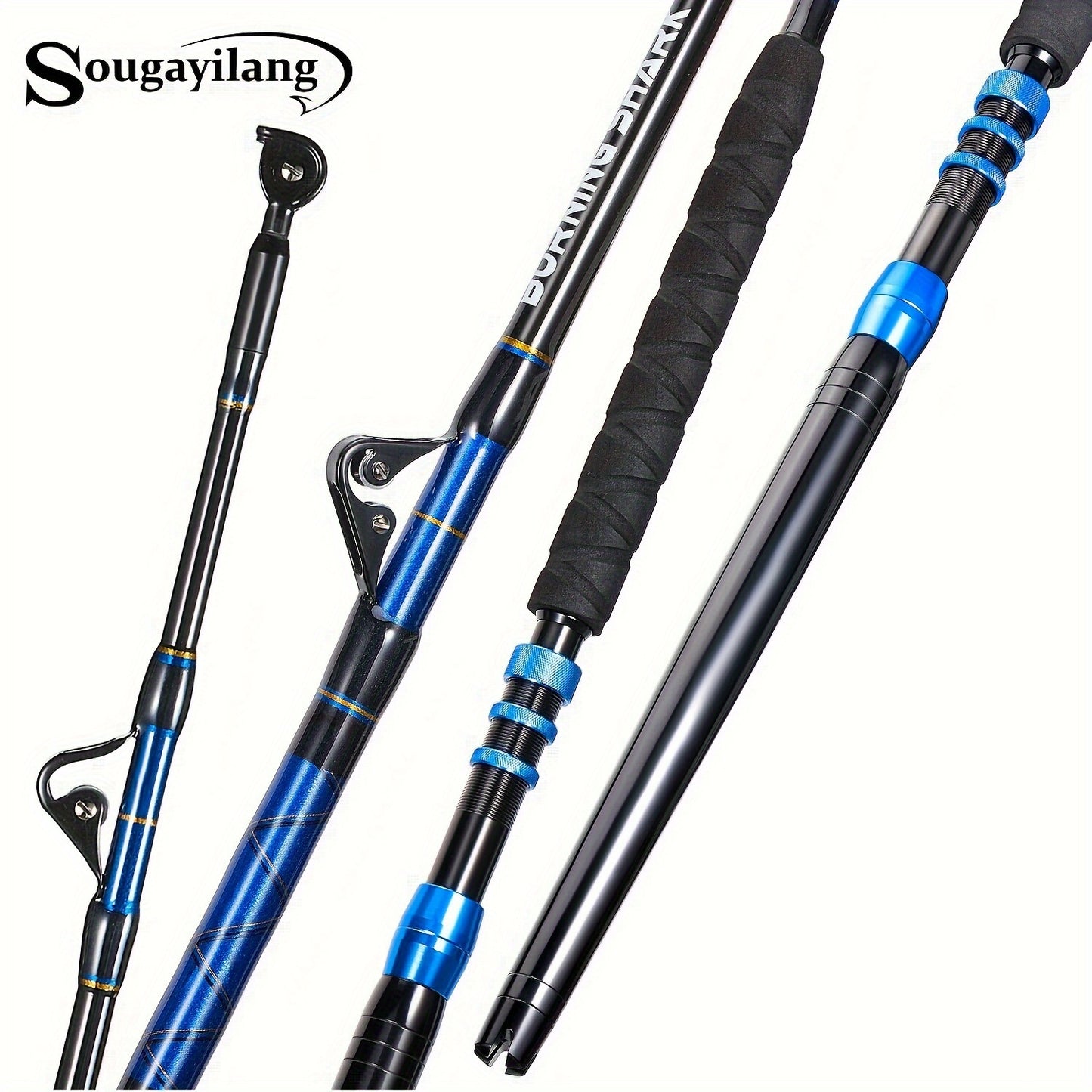 Sougayilang Heavy-Duty Carbon Fiber Boat Fishing Rod - Blue, Ambidextrous Grip for Deep Sea & Trolling, Fish Rod, Boat Rod, Deep Sea, Heavy-duty, Best for Christmas, Perfect for Thanksgiving