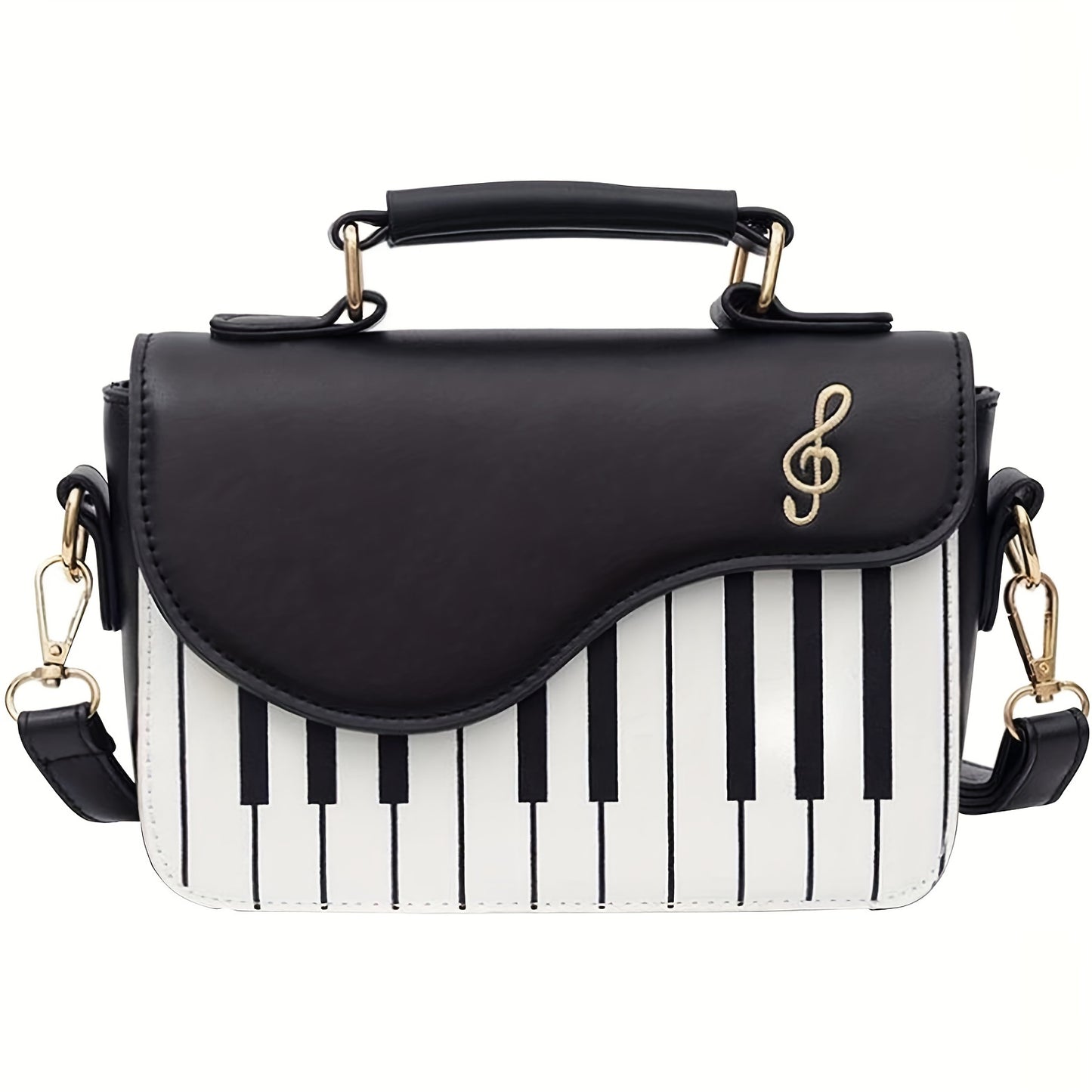 Women'S Piano Key Crossbody Bag - & Musical Note Design with Golden-Tone Hardware, Zipper Closure & Golden-Tone Hardware, Satchel Purse For Evening Events, Concerts, Casual Outings - Durable & Easy-clean, Concert Accessory, S