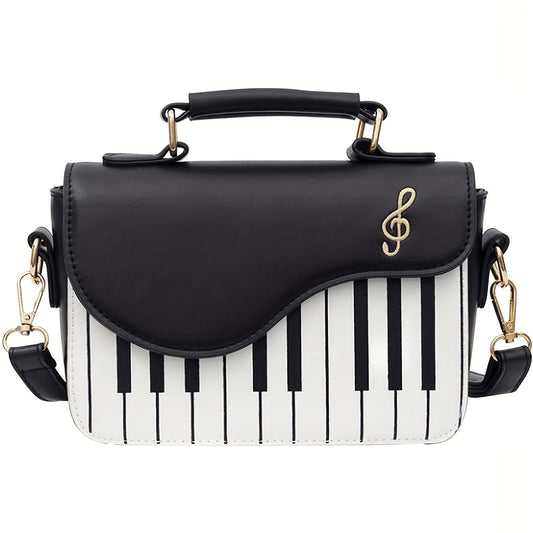 Women'S Piano Key Crossbody Bag - & Musical Note Design with Golden-Tone Hardware, Zipper Closure & Golden-Tone Hardware, Satchel Purse For Evening Events, Concerts, Casual Outings - Durable & Easy-clean, Concert Accessory, S