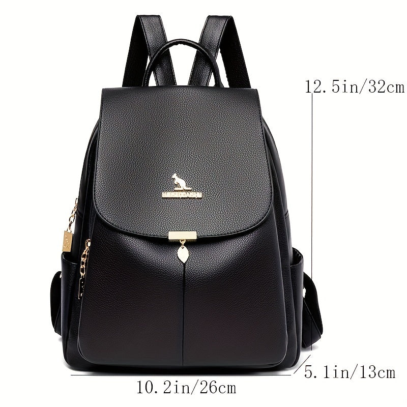Flap Backpack For Women, Metal Decor School Bag, Fashion PU Leather Travel Daypack