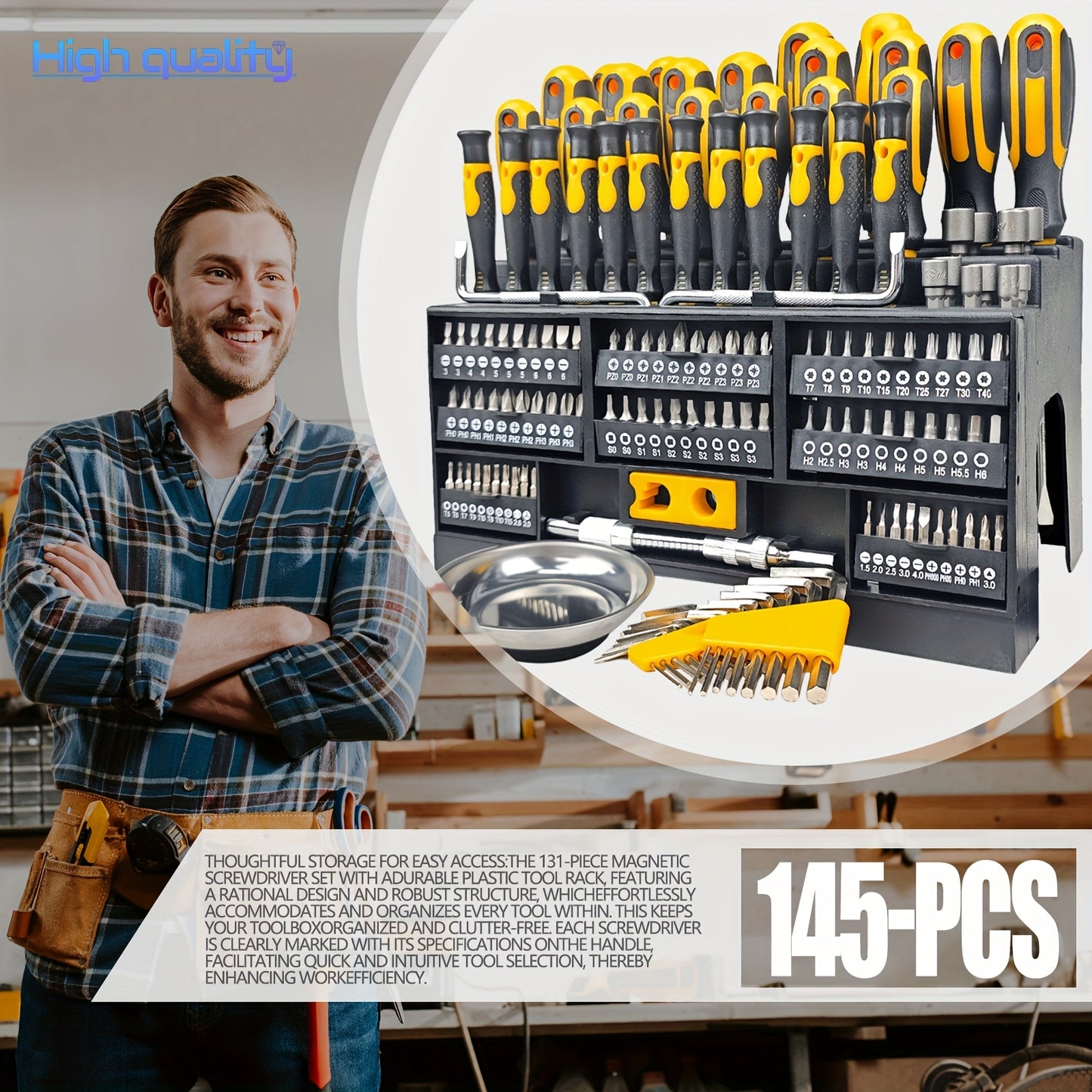 145pcs Magnetic Screwdrivers Set With Plastic Racking, Precision Screwdrivers, Magnetizer, Key Set, Nut Driver And Bit Set - DIY Tools For Men, Tools Gift