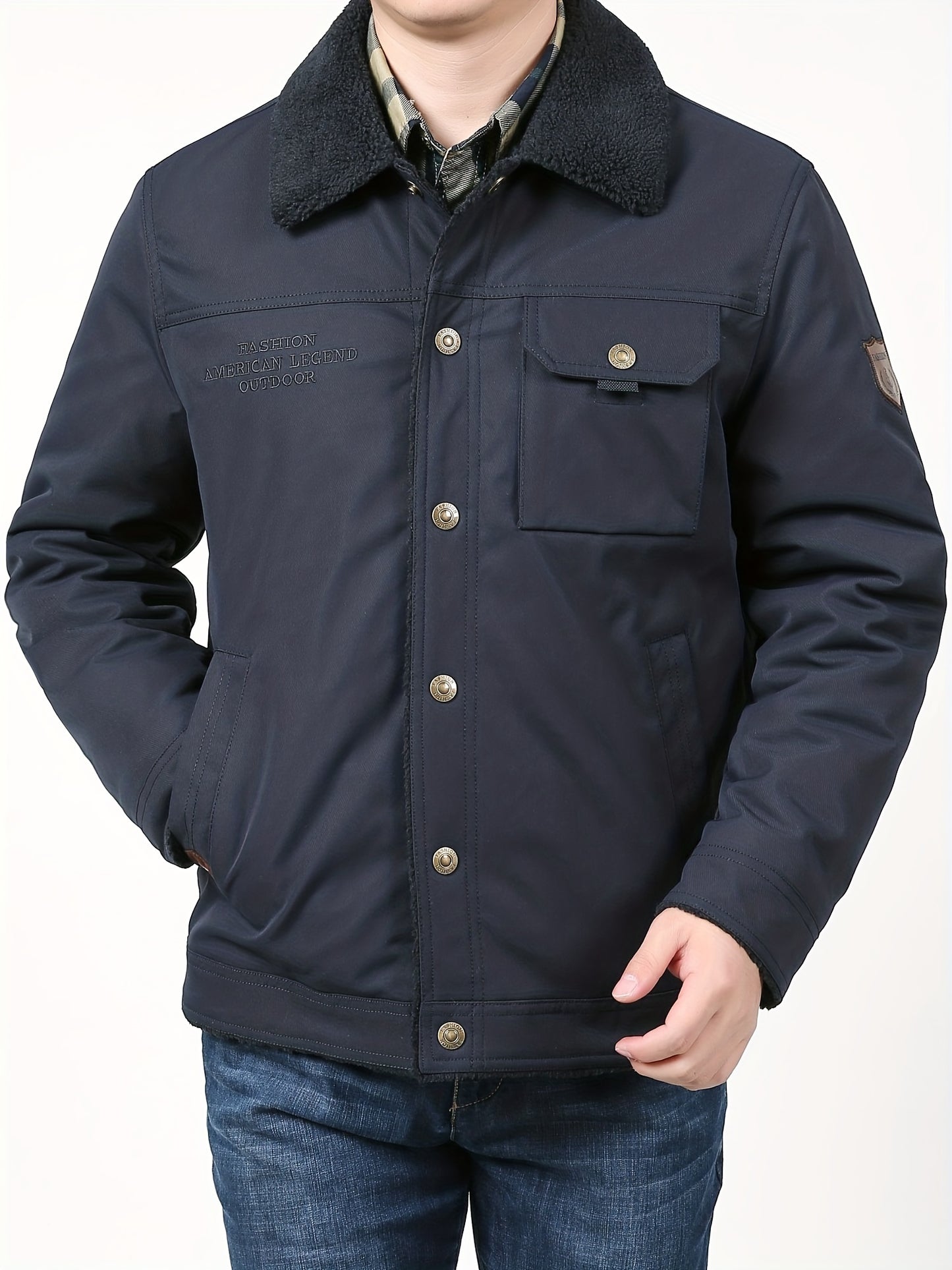 Men's Premium Fleece Windbreaker Jacket - Water-Resistant, Multi-Pocket, Lapel Collar, Casual, Breathable, Lightweight, Warm, and Comfortable for Fall and Winter Outdoor Activities, Hiking, Camping, and Daily Wear