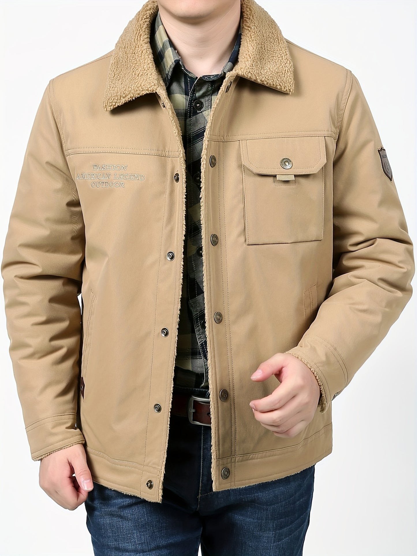 Men's Premium Fleece Windbreaker Jacket - Water-Resistant, Multi-Pocket, Lapel Collar, Casual, Breathable, Lightweight, Warm, and Comfortable for Fall and Winter Outdoor Activities, Hiking, Camping, and Daily Wear