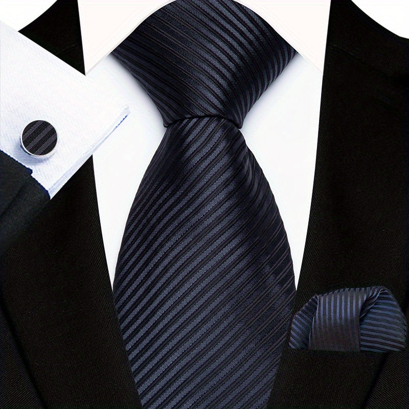 Men's Floral Paisley Striped Plaid Necktie & Handkerchief & Cufflink Set, Formal Business Wedding Necktie Set, Ideal Choice For Gifts