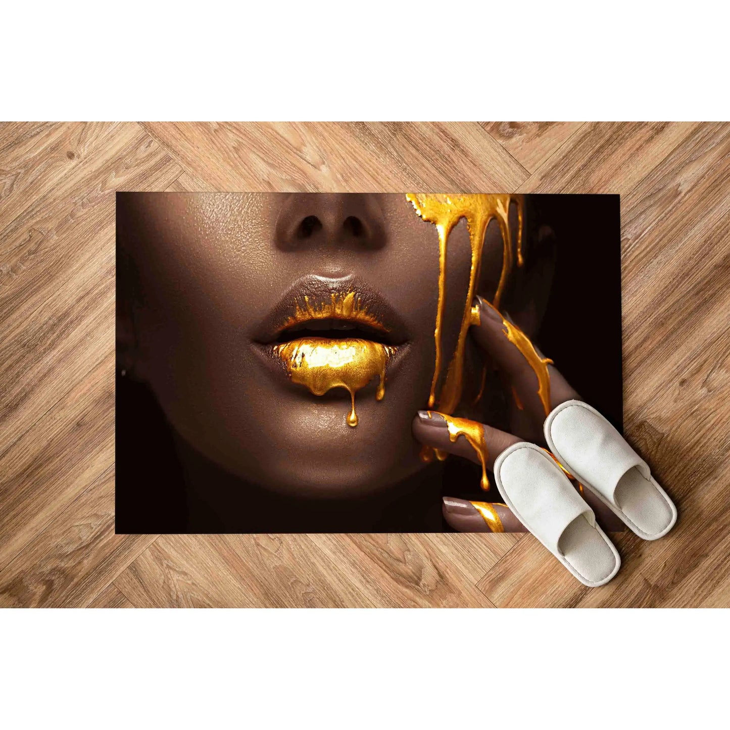 Gold Lips Woman Rug: Modern Art Entryway Mat, Printed Rug,Nonwoven Soft Rug