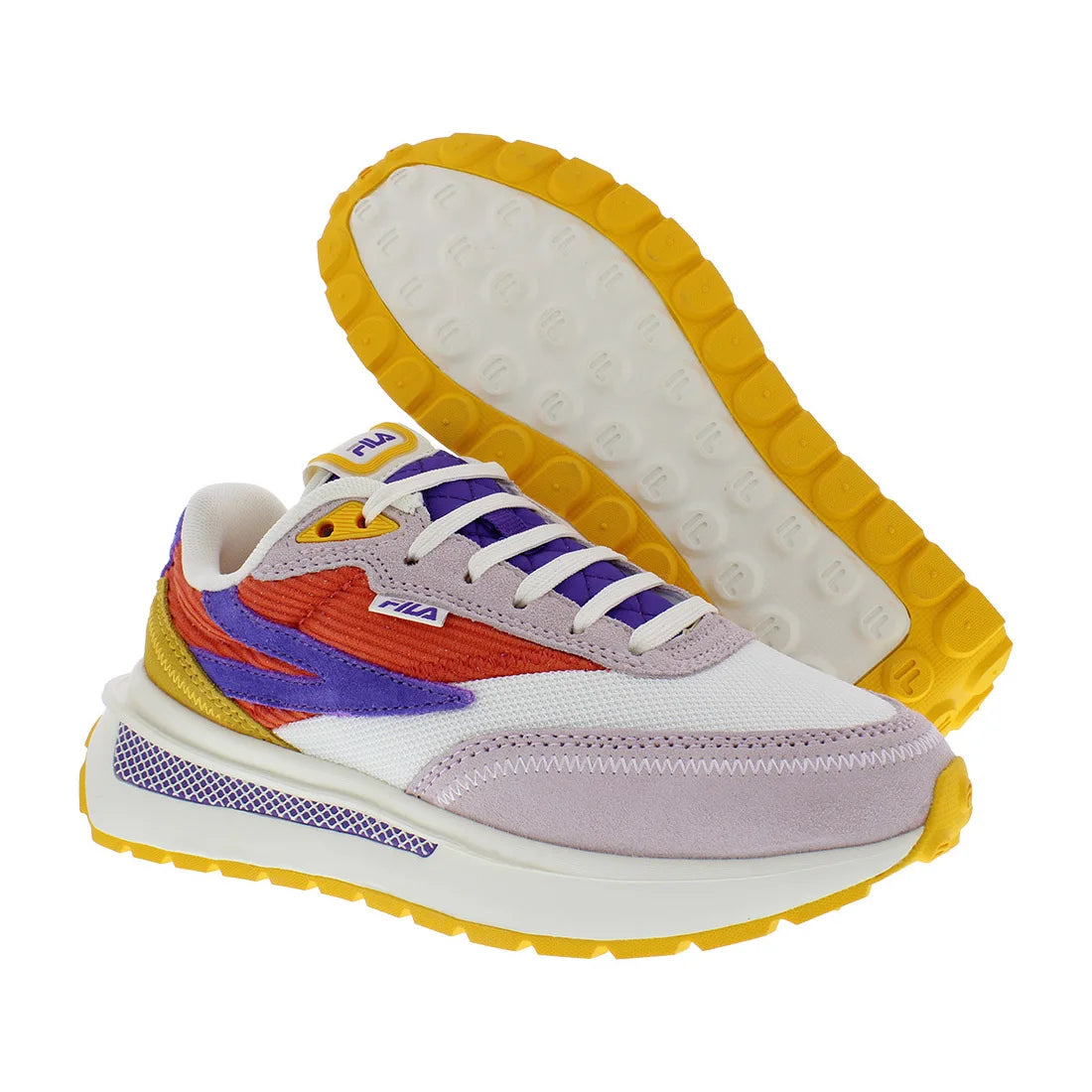 Fila Renno Corduroy Womens Shoes White/Purple Lightweight Cushioned Walking Style Sneakers for Autumn Season Illuminated