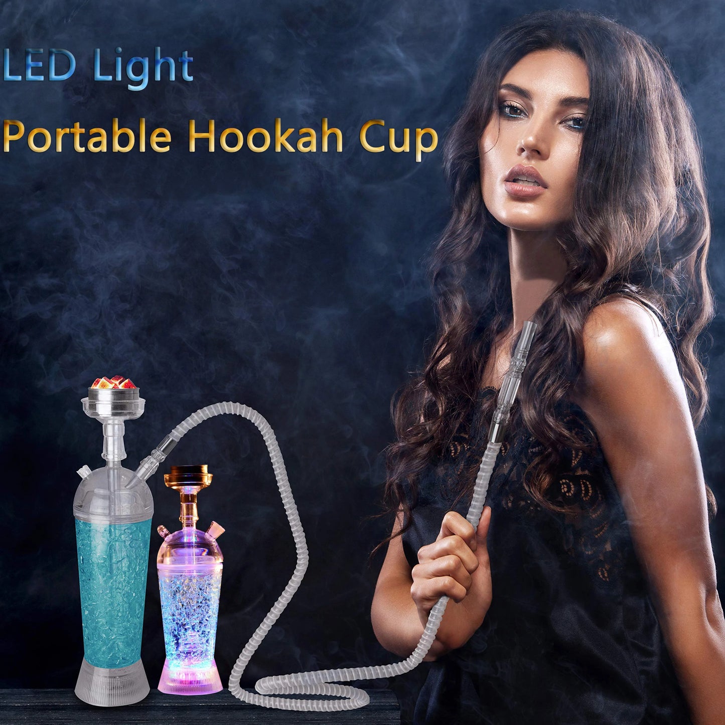 Portable Hookah Cup Set with LED Light and Shisha Accessories Acrylic Hookah Shisha Pipe Easy to Carry for Home Cars and Parties