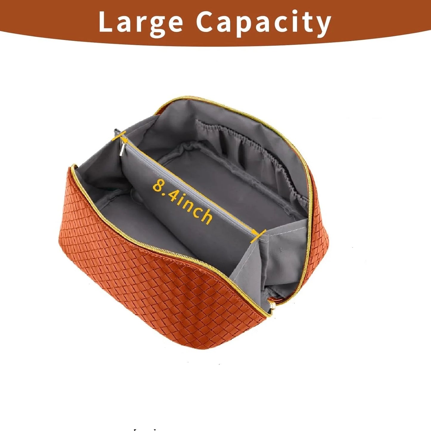 Large Capacity Fashionable Travel Makeup Bag for Women Portable Pouch with Zipper Closure Open Flat for Toiletry Case Organizer