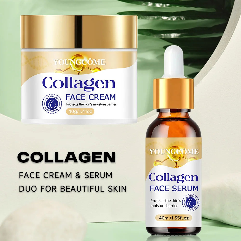 Collagen Moisturizing Repair Cream and Serum Set with collagen and Vitamin E, firm and nourishing skin, gentle and non-irritatin