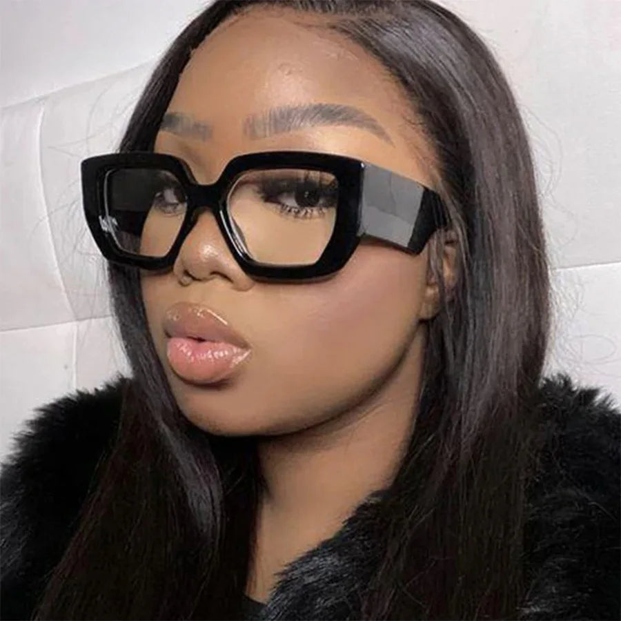 Fashionable Black Square Large Frame Women's Sunglasses Transparent Lenses Daily Vacation Decorative Glasses