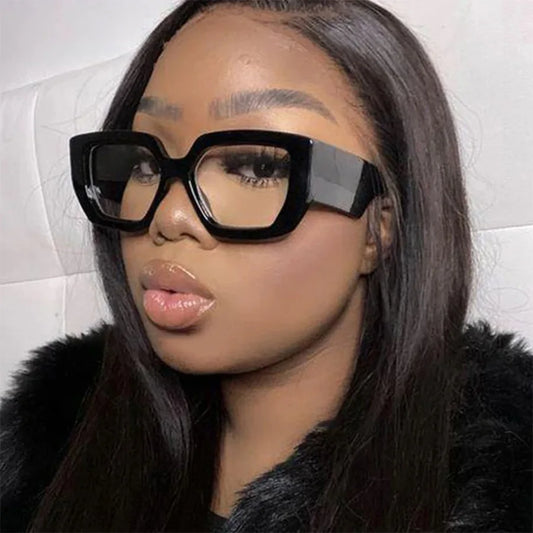 Fashionable Black Square Large Frame Women's Sunglasses Transparent Lenses Daily Vacation Decorative Glasses