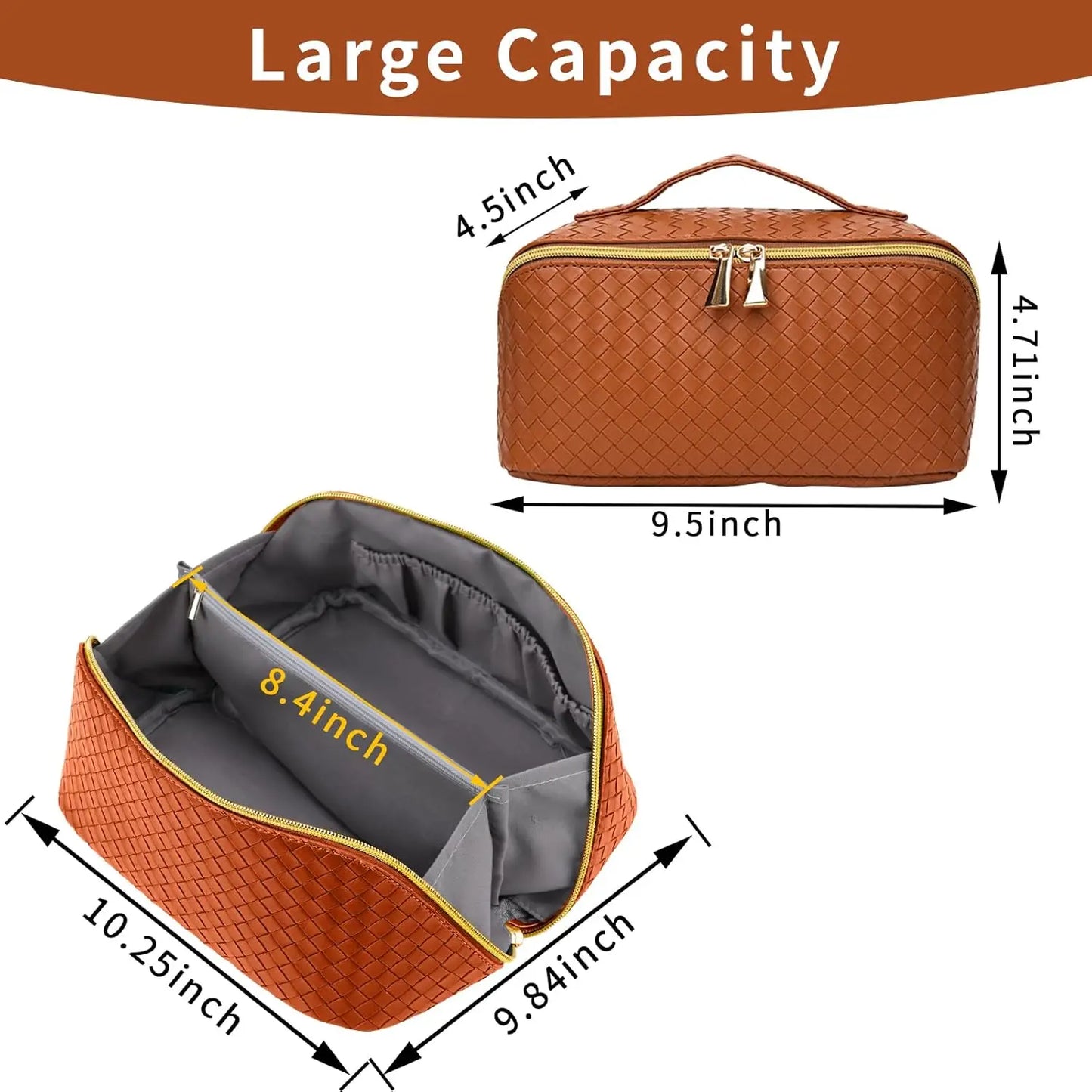 Large Capacity Fashionable Travel Makeup Bag for Women Portable Pouch with Zipper Closure Open Flat for Toiletry Case Organizer