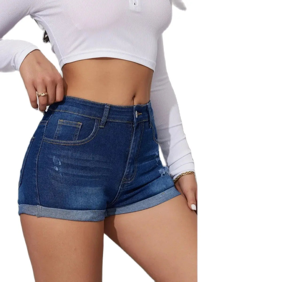 2025 Summer New High Stretch Ripped Denim Shorts for Women Fashion Tight Sexy Curled Jean Shorts Casual Female Clothing S-2XL