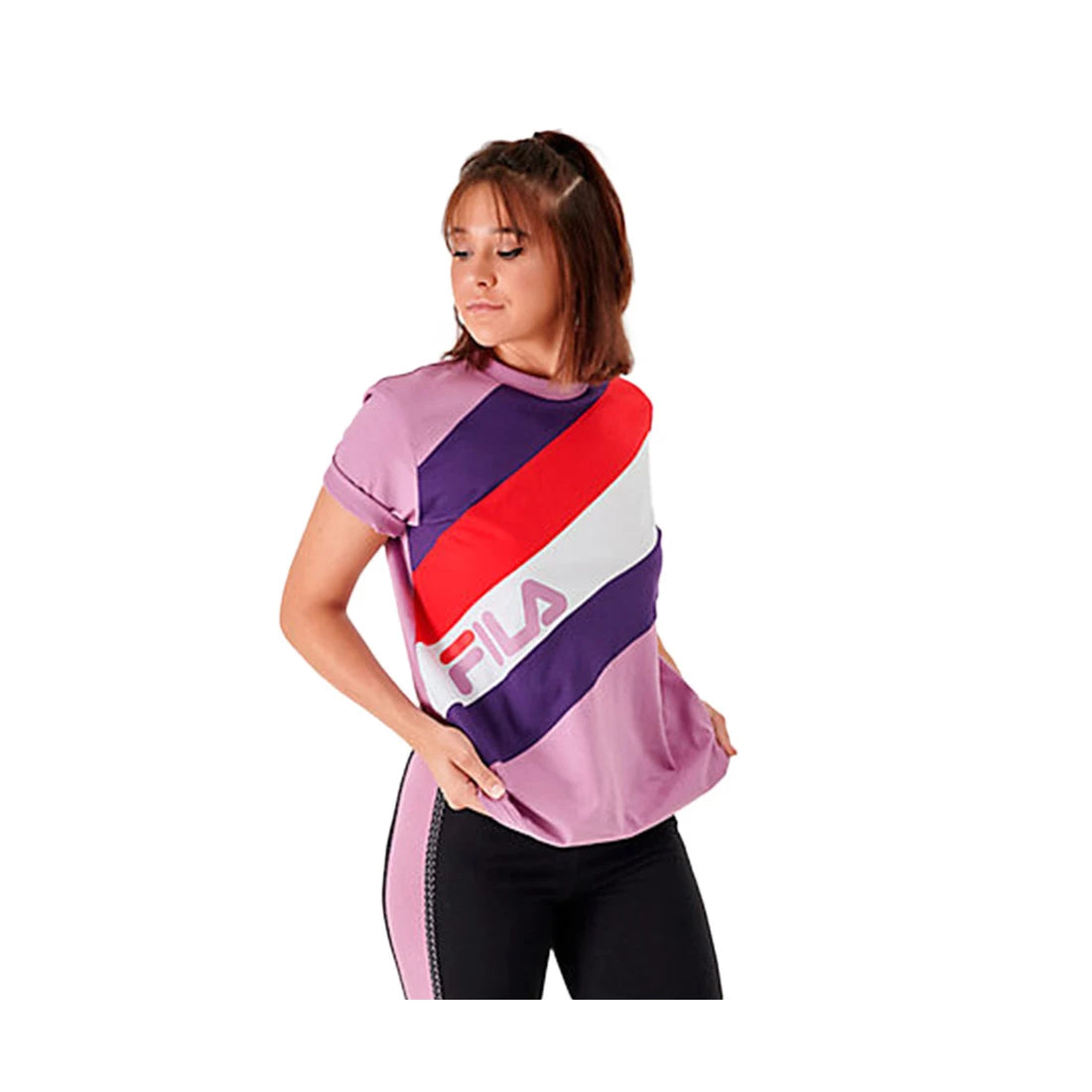 Fila Cho Womens Active Sportswear Set Lightweight Printed Jogging Wear Red/White/Blue Spandex Shirts & Tees | 100% Authentic