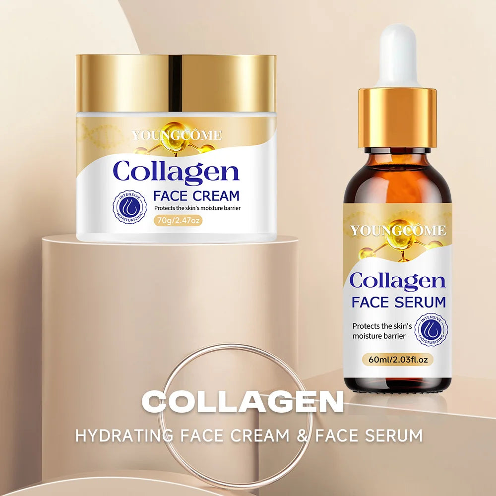 Collagen Moisturizing Repair Cream and Serum Set with collagen and Vitamin E, firm and nourishing skin, gentle and non-irritatin