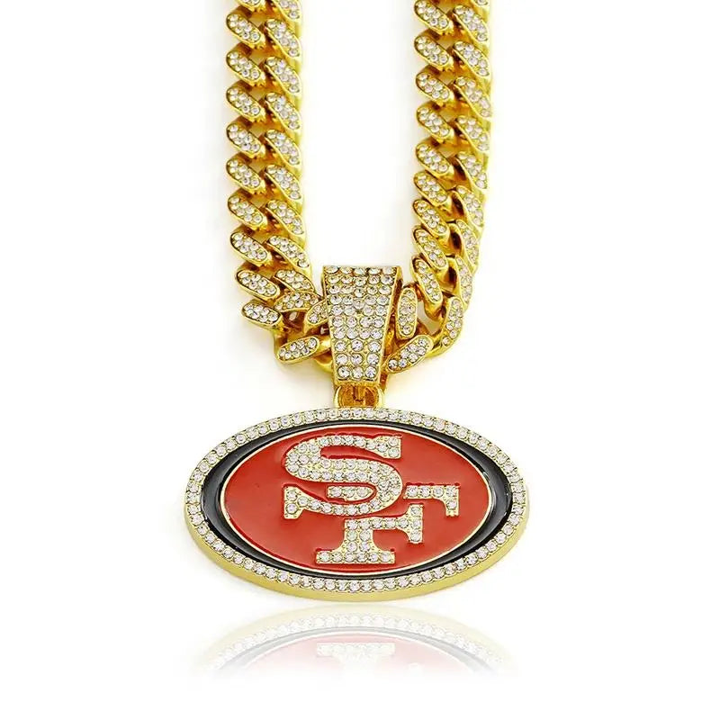 NFL San Francisco 49ers Unisex Champion Shield Pendant 925 Silver Rhodium Plated Moissanite Hip Hop Sports Fans Commemorative
