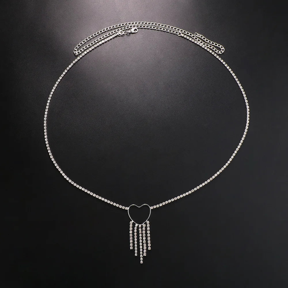 Stonefans Rhinestone Heart Waist Chain Lingerie for Women 2023 Bikini Rave Festival Accessories Sexy Body Chain Jewelry Dress