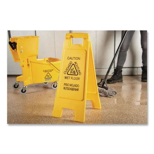 Boardwalk Plastic 10 In. X 2 In. X 26 In. 2-Sided Traffic Sign Yellow Wet Floor Caution for Site Safety