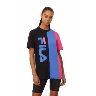 Fila Cassa Women's Active Fitness Tees Lightweight Printed Sport Shirts in Black/Blue for Summer | 100% Authentic