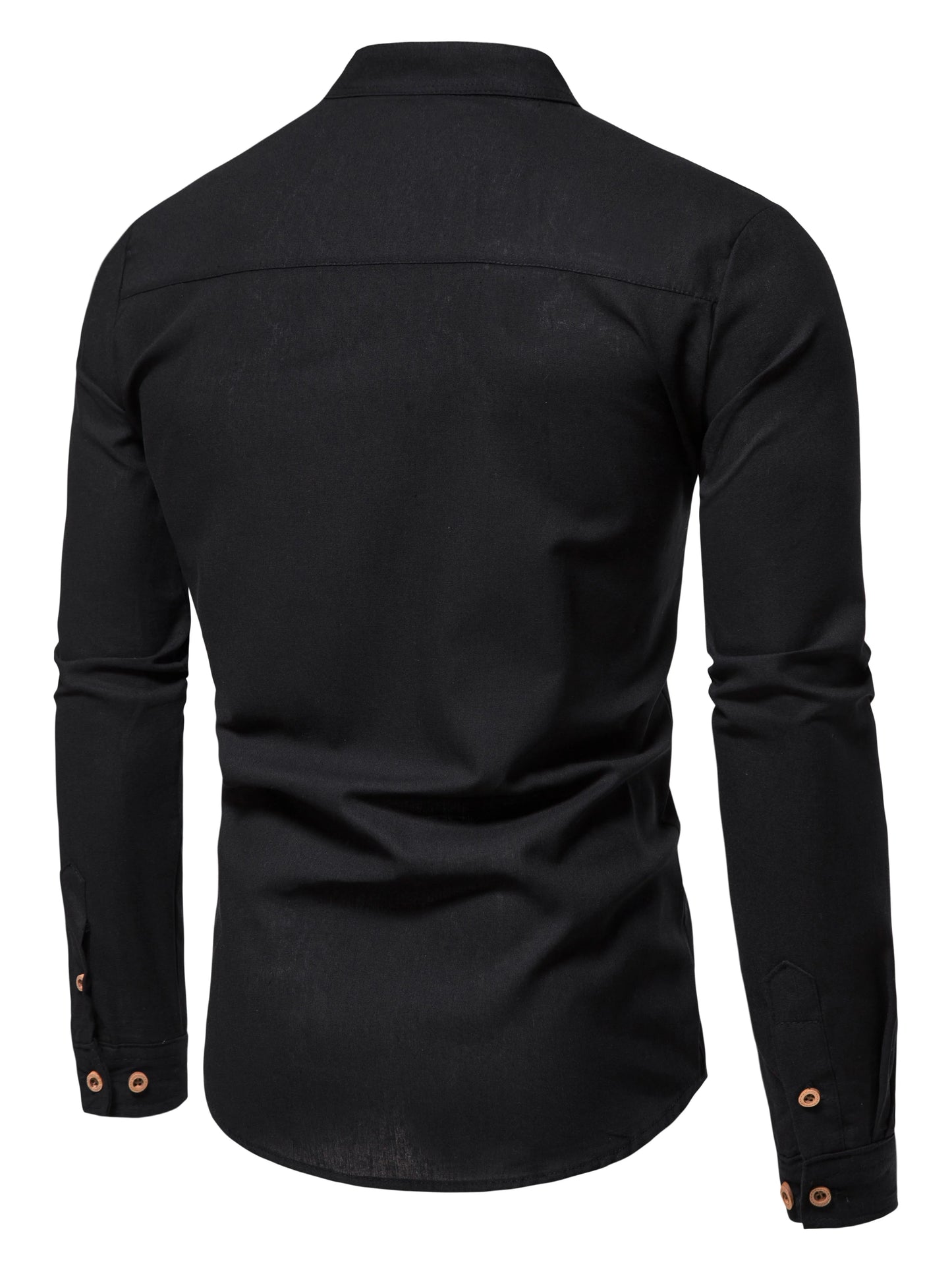 Spring and autumn men's pure cotton solid color shirts, elegant long-sleeved stand-up collar shirts, slim-fit men's shirts