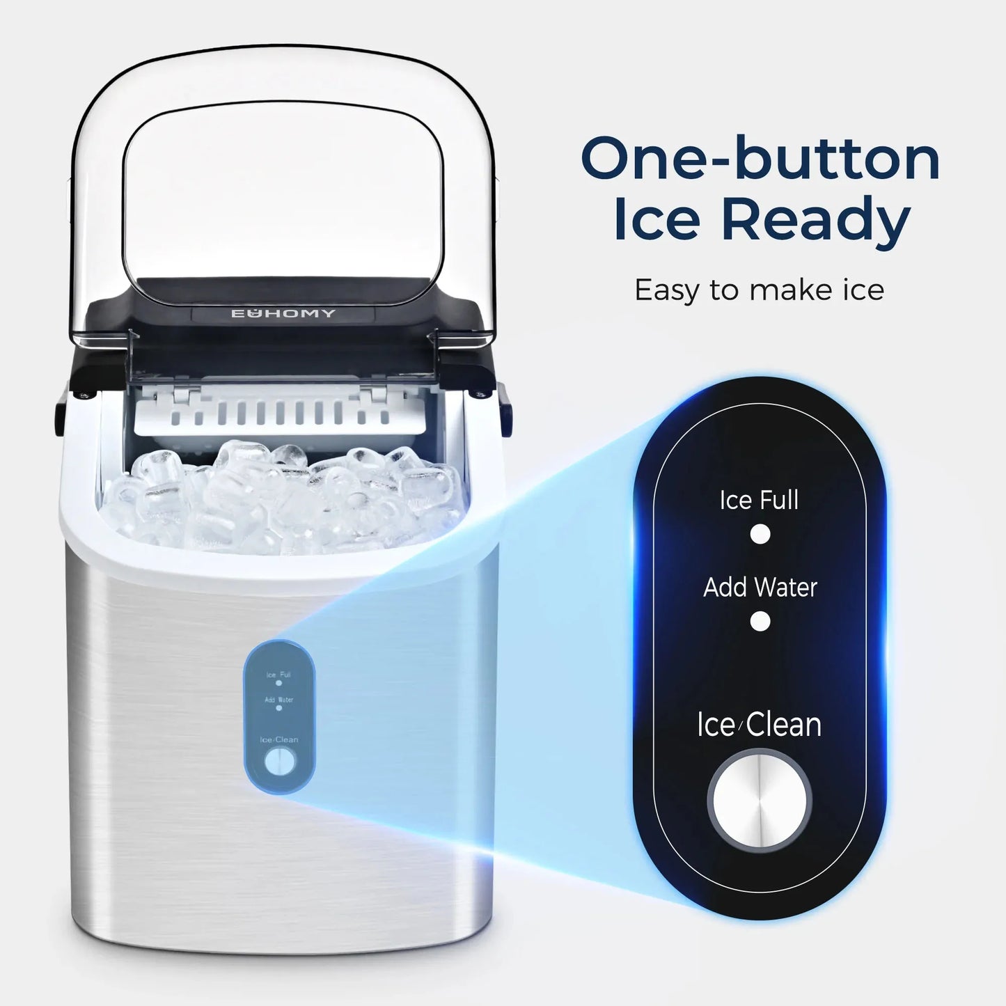 SIMZIFE Countertop Ice Maker Machine with Handle, 26 lbs/24H, 9 Cubes in 6 Mins, Auto-Cleaning Portable Ice Maker,Silver
