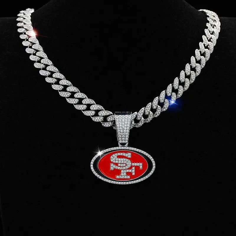NFL San Francisco 49ers Unisex Champion Shield Pendant 925 Silver Rhodium Plated Moissanite Hip Hop Sports Fans Commemorative