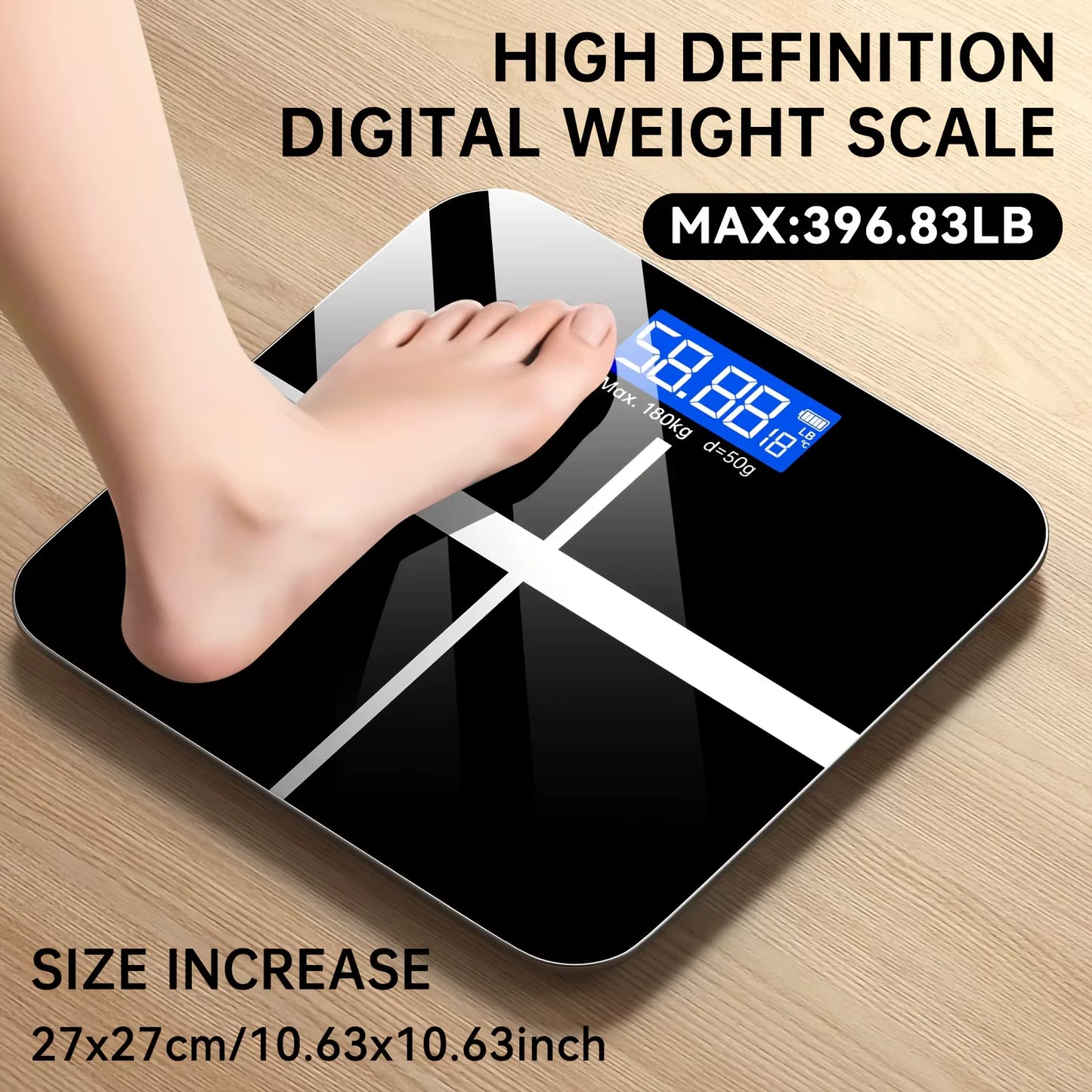 Digital Bathroom Scale 396lb, High-Precision Weight Scale with LCD Display, KG/LB Switch, Ultra-Wide Platform, Temperature
