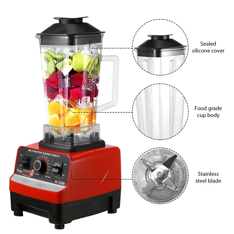 Heavy Duty Commercial Blender Stationary Mixer Food Processor Ice Smoothies for Kitchen 2000W High Power Juicer Blender BPA Free