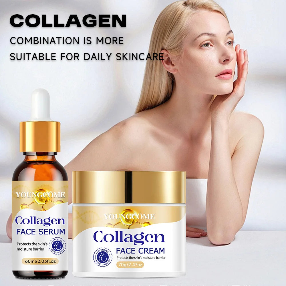 Collagen Moisturizing Repair Cream and Serum Set with collagen and Vitamin E, firm and nourishing skin, gentle and non-irritatin