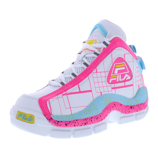 Fila Girls' Light-Up Sneakers White Pink Blue Mesh Ankle Basketball Style Shoes for Children Spring Autumn