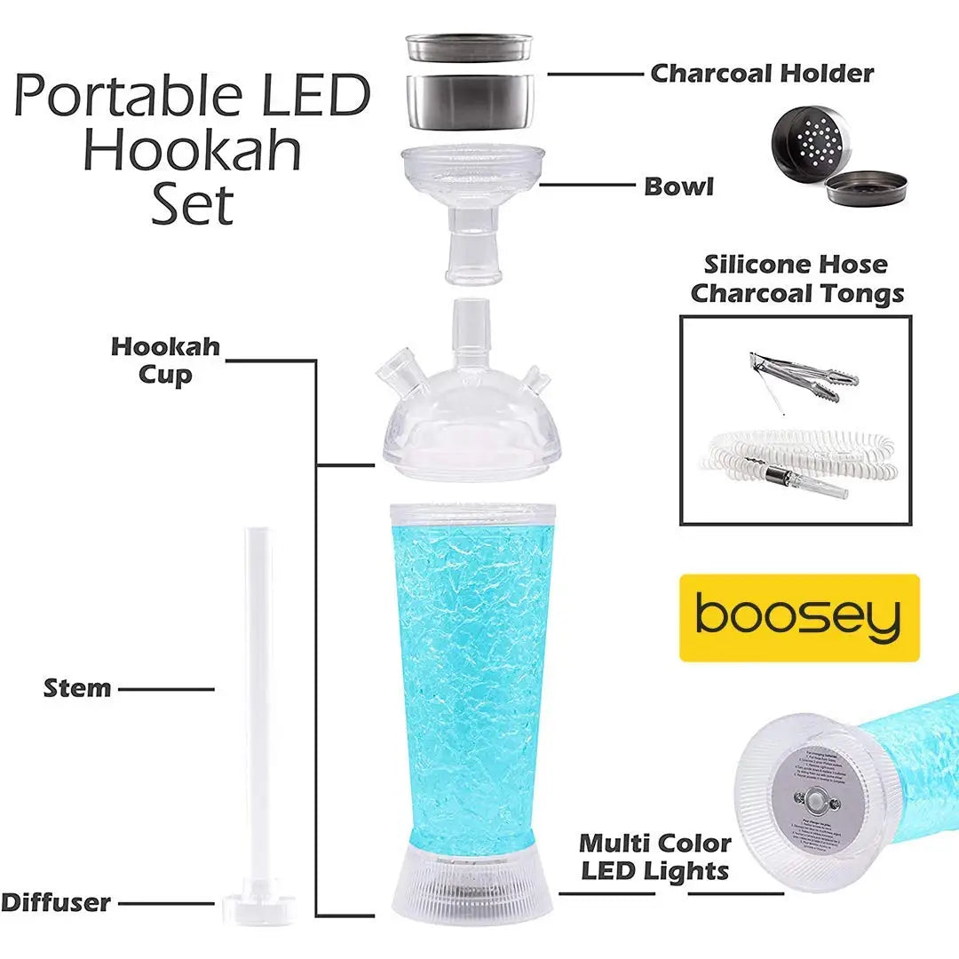 Portable Hookah Cup Set with LED Light and Shisha Accessories Acrylic Hookah Shisha Pipe Easy to Carry for Home Cars and Parties