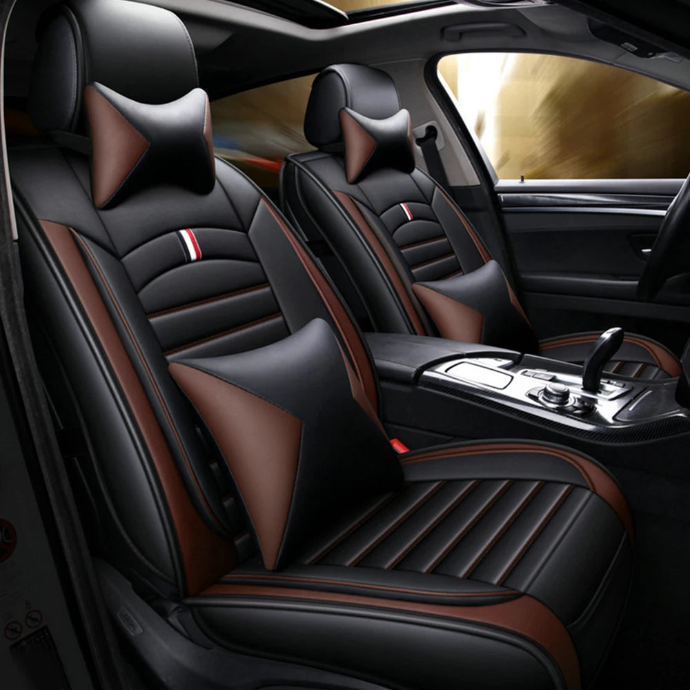 Car Seat Covers 5-Seats Headrest+Pillows Cushion Black Brown MH84 Universal Seat Cover