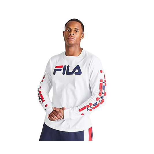 Fila Mens Active Tops Cliff Long Sleeve Shirts & Tees in White Blue & Red Colors | 100% Authentic