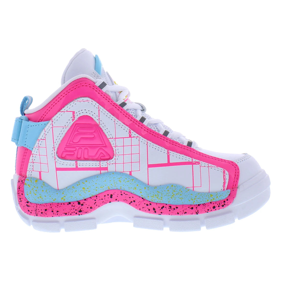 Fila Girls' Light-Up Sneakers White Pink Blue Mesh Ankle Basketball Style Shoes for Children Spring Autumn