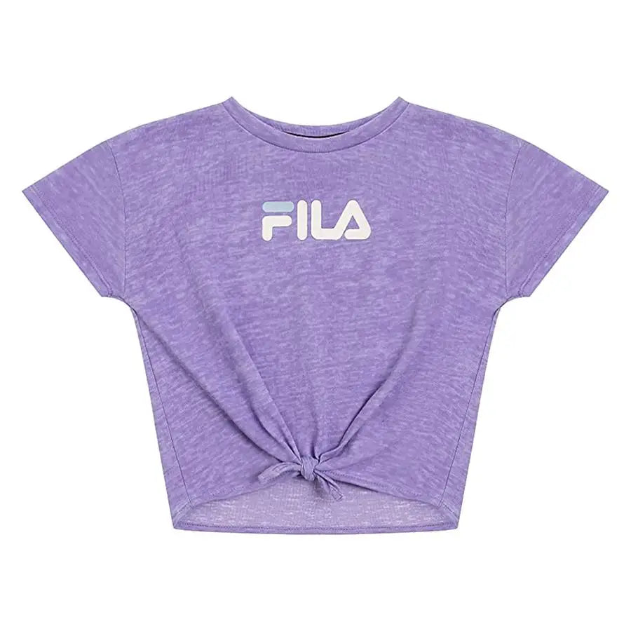 Fila Cropped Tie Front Tee Girls Active Shirts & Tees Color: Purple/White  100% Authentic