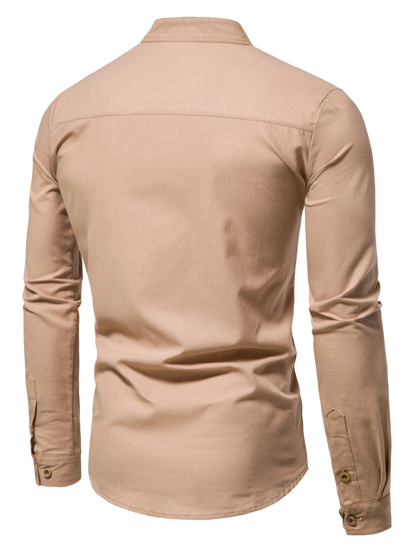 Spring and autumn men's pure cotton solid color shirts, elegant long-sleeved stand-up collar shirts, slim-fit men's shirts