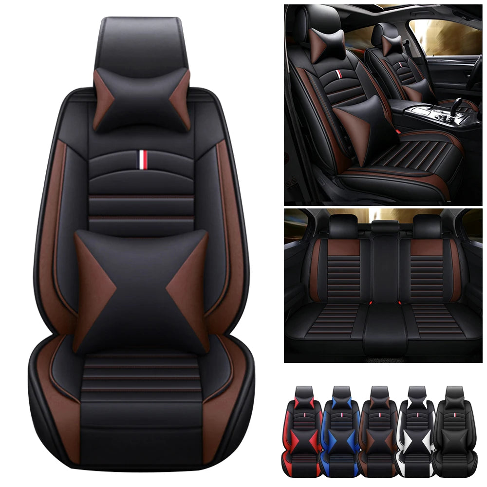 Car Seat Covers 5-Seats Headrest+Pillows Cushion Black Brown MH84 Universal Seat Cover