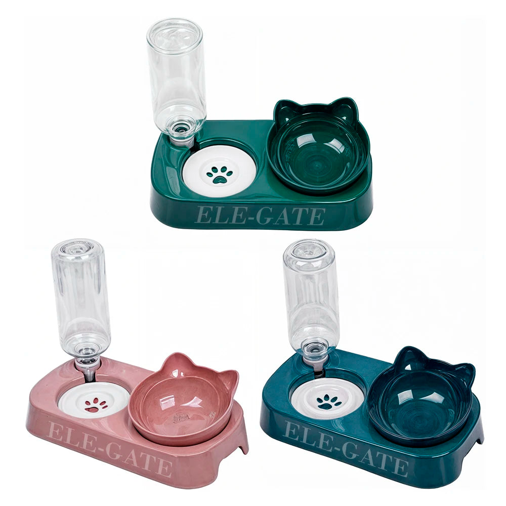 Lovely Stylish Automatic Pet Feeders and Water Dispenser Plastic Feeder Waterer with Solid Pattern Non-Slip Design