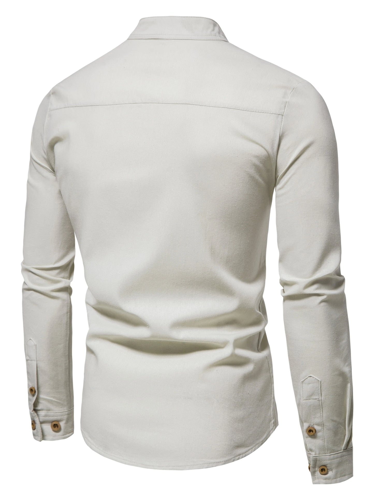 Spring and autumn men's pure cotton solid color shirts, elegant long-sleeved stand-up collar shirts, slim-fit men's shirts
