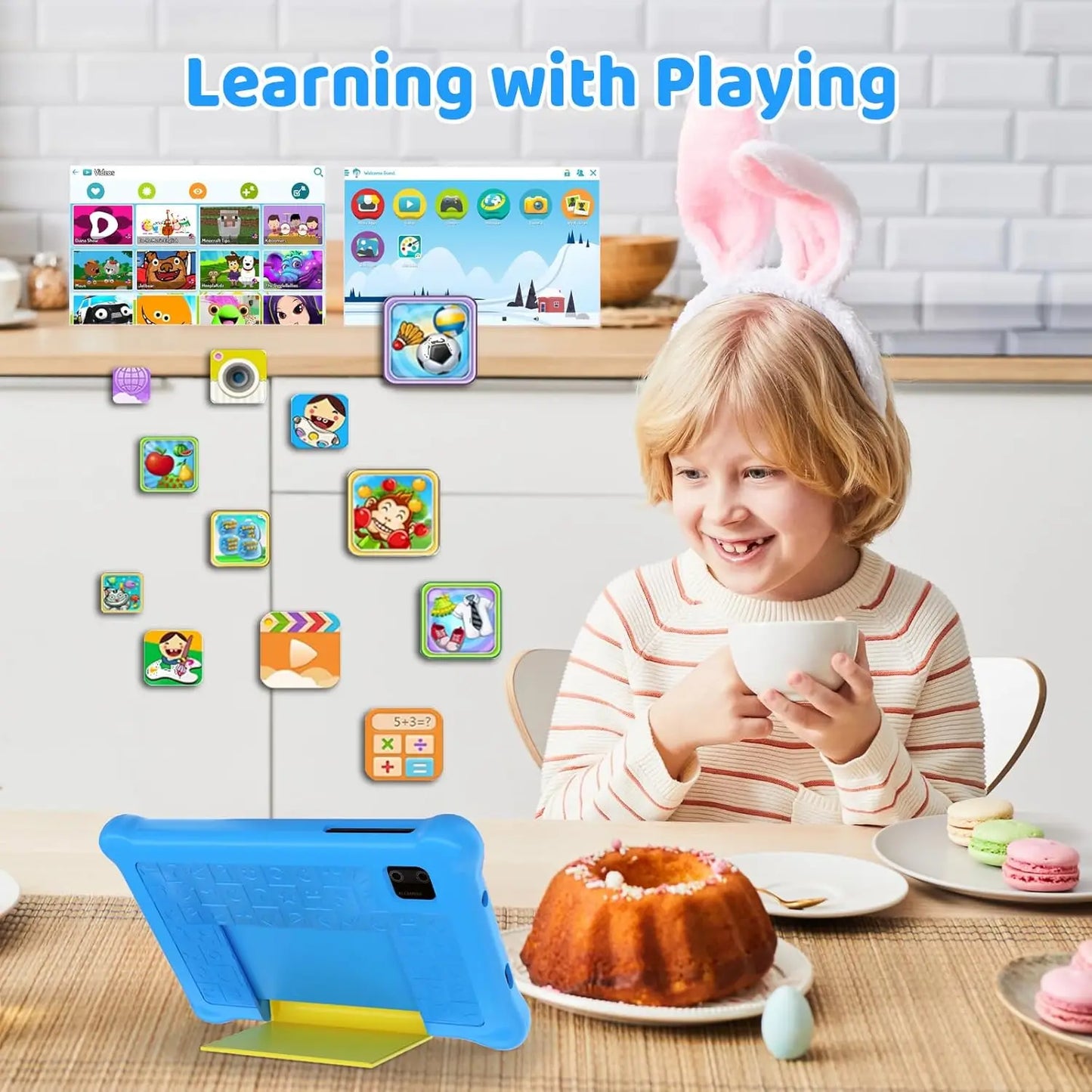 AEEZO 7 Inch Kids Tablet Quad Core Android 13 5GB RAM 32GB ROM WiFi Bluetooth Educational Software Installed Parental Control