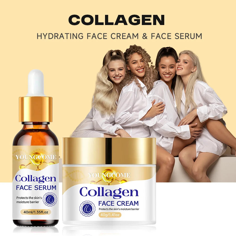 Collagen Moisturizing Repair Cream and Serum Set with collagen and Vitamin E, firm and nourishing skin, gentle and non-irritatin