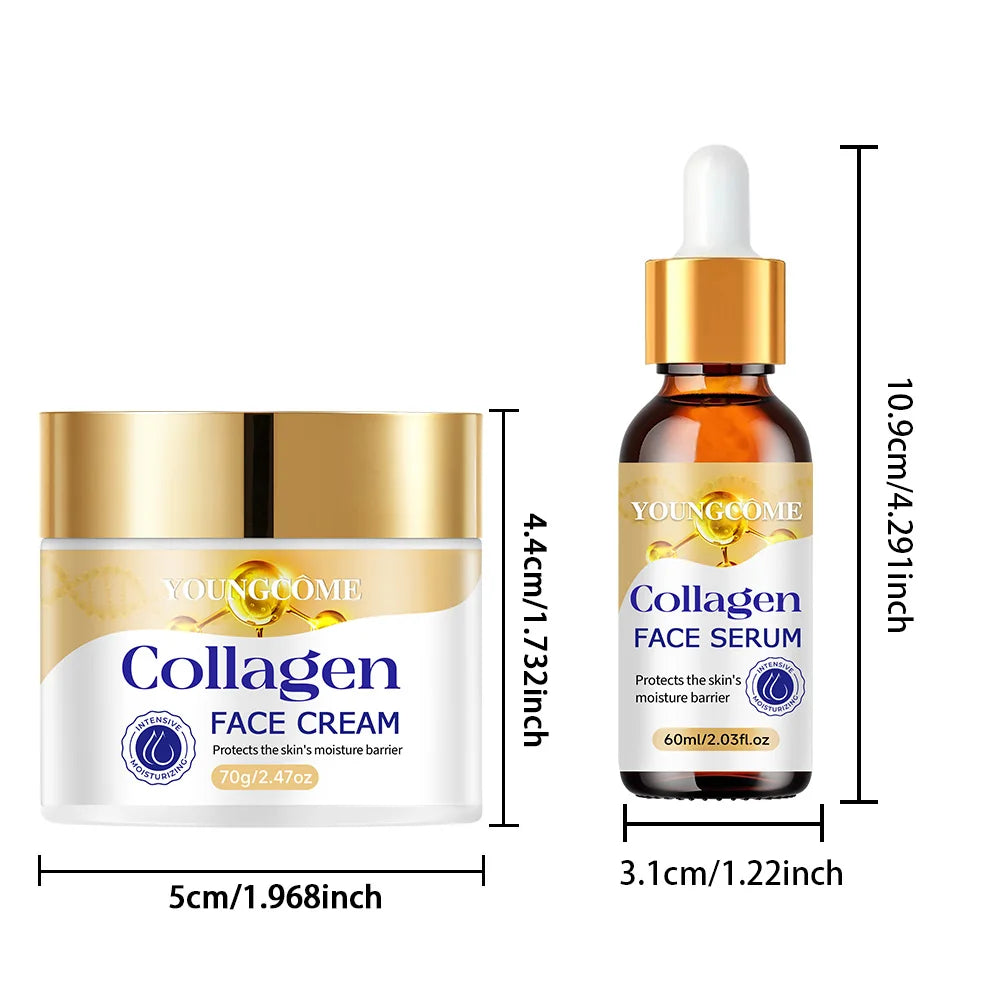 Collagen Moisturizing Repair Cream and Serum Set with collagen and Vitamin E, firm and nourishing skin, gentle and non-irritatin