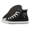 For for for Hi Black Canvas Sneakers Heart Embroidered Lace up Unisex Casual Shoes 100% Authentic