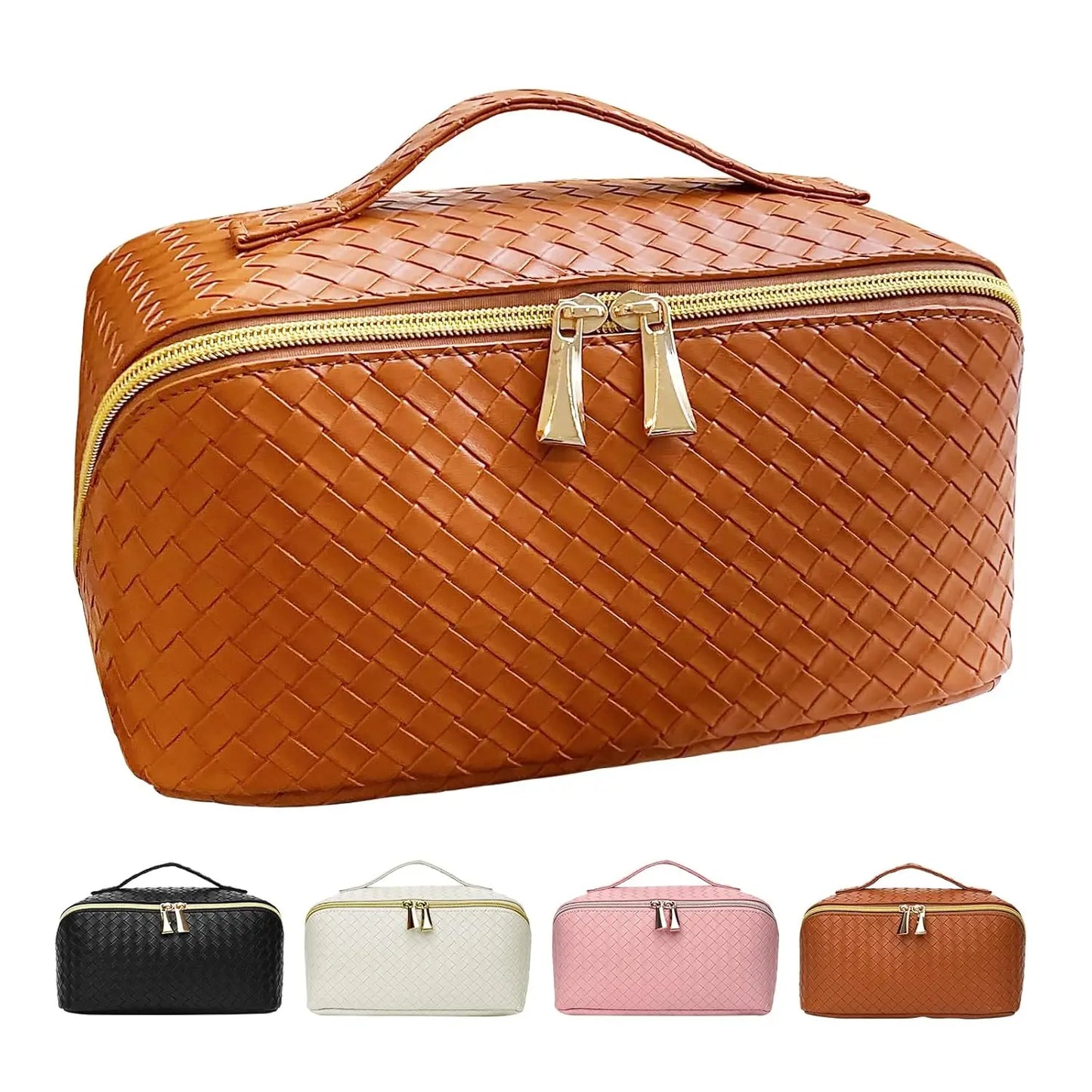 Large Capacity Fashionable Travel Makeup Bag for Women Portable Pouch with Zipper Closure Open Flat for Toiletry Case Organizer